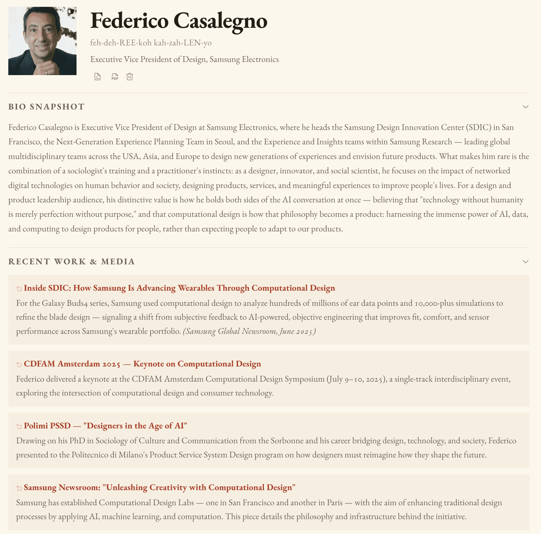 A Curious guest dossier — bio snapshot, recent work, and books
