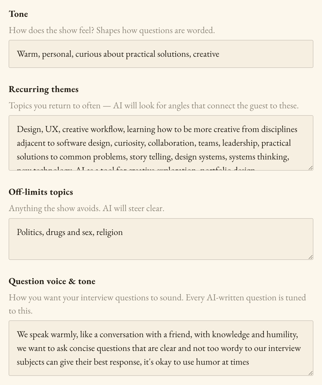 Tuning the voice of your interview questions in Curious