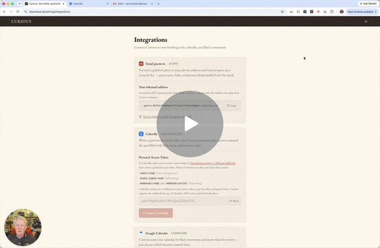Connecting calendar and email-in integrations