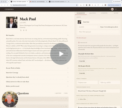 Creating a presearch link in the Background tab